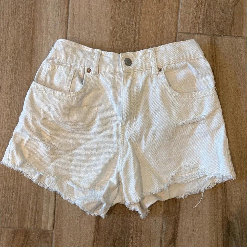 Zara Girls Shorts Size 13-14 Years White Denim Cut-Off Distressed High